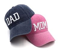 Hiwelove Chapeaux de fête des pères pour Maman et Papa - Chapeau brodé réglable - Cadeau pour Les Couples et Les Parents, Chapeau Maman Rose et Chapeau Papa Bleu Marine, Taille Unique