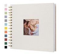 Hiwhy Album photo Scrapbook avec couverture en lin, 20,5 x 20,5 cm, couverture rigide, pages blanches en papier kraft, livre de souvenirs, pour voyage, mariage, livre d'or, Noël (20 feuilles/40 pages)