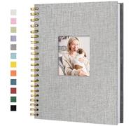 Hiwhy Album photo Scrapbook avec couverture en lin, 20,5 x 28 cm, couverture rigide, pages blanches en papier kraft, livre de souvenirs, pour voyage, mariage, livre d'or, Noël (20 feuilles/40 pages)