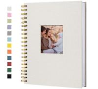 Hiwhy Album photo Scrapbook avec couverture en lin, 20,5 x 28 cm, couverture rigide, pages blanches en papier kraft, livre de souvenirs, pour voyage, mariage, livre d'or, Noël (40 feuilles/80 pages)