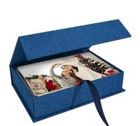 Hiwhy Boîte de Rangement pour Photos 10x15 cm, Boîte Photo en Lin, Boîte à Souvenirs pour La Conservation de Photos, Images, Certificats, Accessoires de Scrapbooking, Souvenirs et Bijoux Bleu