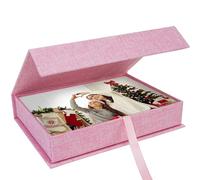 Hiwhy Boîte de Rangement pour Photos 10x15 cm, Boîte Photo en Lin, Boîte à Souvenirs pour La Conservation de Photos, Images, Certificats, Accessoires de Scrapbooking, Souvenirs et Bijoux Rose