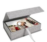 Hiwhy Boîte de Rangement pour Photos 13x18 cm, Boîte Photo en Lin, Boîte à Souvenirs pour La Conservation de Photos, Images, Certificats, Accessoires de Scrapbooking, Souvenirs et Bijoux Gris