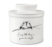 HIWX Beurrier avec couvercle pour comptoir, Every Little Thing Is Gonna Be Alright Bird en céramique pour comptoir avec eau, cadeaux positifs