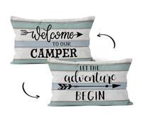 HIWX Let The Adventure Begin Welcome to Our Camper Housse de Coussin décorative sur Le thème du Camping Rustique pour Camping-Car, canapé, lit, Chambre à Coucher, décoration d'intérieur, 30,5 x 50,8