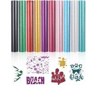 Hixava 10 Couleurs Vinyle de Transfert de Chaleur Vinyle Adhésif Permanent Paillettes PU Transfert Thermique 30,5 cm × 21 cm Flex Thermocollant pour T-Shirts Vêtements Tissus Sacs