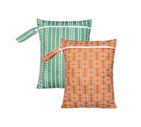 Hixingo 2 Pièces 26x36cm Sac à Couches, Réutilisable Sac à Maillot Mouillé Étanche Organiseur Pochette Couche Lavable, Eclair Wetbag de Voyage avec Fermeture Eclair (Orange + Vert)