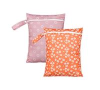Hixingo 2 Pièces 26x36cm Sac à Couches, Réutilisable Sac à Maillot Mouillé Étanche Organiseur Pochette Couche Lavable, Eclair Wetbag de Voyage avec Fermeture Eclair (Orange + Rose)