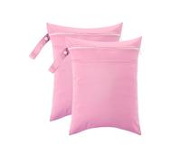 Hixingo 2 Pièces Couleur Unie Sac à Couches, Réutilisable Sac à Maillot Mouillé Étanche Organiseur Pochette Couche Lavable, Eclair Wetbag de Voyage avec Fermeture Eclair (Rose)