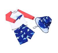 Hixingo 2 Pièces Ensemble Maillot de bain Garçon Fille Bébé 1 à 12 Ans, Maillot de bain Rashguard à Manches Longues + Short de Bain + Chapeau de Soleil, Dessin animé (Rouge,numeric_130)