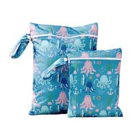 Hixingo 2 Pièces Sac à Couches Imprimé Simple, Réutilisable Sac à Maillot Mouillé Étanche Organiseur Pochette Couche Lavable, Eclair Wetbag de Voyage avec Fermeture Eclair (Poulpe)