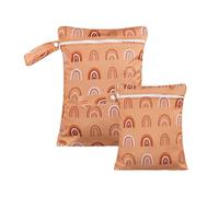 Hixingo 2 Pièces Sac à Couches Imprimé Simple, Réutilisable Sac à Maillot Mouillé Étanche Organiseur Pochette Couche Lavable, Eclair Wetbag de Voyage avec Fermeture Eclair (Orange)