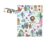 Hixingo 20x25cm Sac à Couches Lavables, Imprimé Animalier Réutilisable Sac à Maillot Mouillé Étanche Organiseur Pochette Couche Lavable, Imperméable Eclair Wetbag de Voyage (Lion,4 pièces)