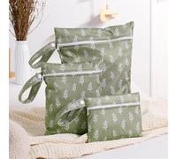 Hixingo 3 Pièces Sac à Couches Imprimé Simple et Moderne, Réutilisable Sac à Maillot Mouillé Étanche Organiseur Pochette Couche Lavable, Eclair Wetbag de Voyage avec Fermeture Eclair (Vert)