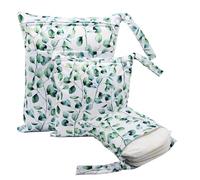 Hixingo 3 Pièces Sac à Couches Lavables, Réutilisable Sac à Maillot Mouillé Organiseur Pochette Couche Lavable, Imperméable Eclair Wetbag de Voyage pour Les Plage Piscine (Feuilles Tropicales,3pcs)