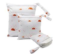 Hixingo 3 Pièces Sac à Couches Lavables, Réutilisable Sac à Maillot Mouillé Organiseur Pochette Couche Lavable, Imperméable Eclair Wetbag de Voyage pour Les Plage Piscine (Soleil Blanc,3pcs)