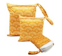 Hixingo 3 Pièces Sac à Couches Motif Floral, Réutilisable Sac à Maillot Mouillé Étanche Organiseur Pochette Couche Lavable, Eclair Wetbag de Voyage avec Fermeture Eclair (Jaune)
