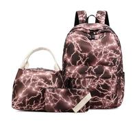 Hixingo 3 Pièces Sac à Dos Enfants Fille Modèle de Foudre, Sac à Déjeuner et Trousse à Crayons, Léger Mignon Sac à Dos Garçons pour Scolaire Primaire (Marron)
