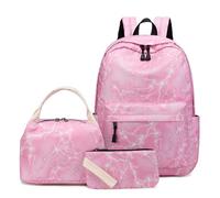 Hixingo 3 Pièces Sac à Dos Enfants Fille Modèle de Foudre, Sac à Déjeuner et Trousse à Crayons, Léger Mignon Sac à Dos Garçons pour Scolaire Primaire (Rose)