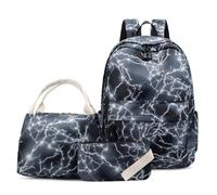 Hixingo 3 Pièces Sac à Dos Enfants Fille Modèle de Foudre, Sac à Déjeuner et Trousse à Crayons, Léger Mignon Sac à Dos Garçons pour Scolaire Primaire (Noir)