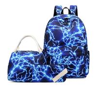 Hixingo 3 Pièces Sac à Dos Enfants Fille Modèle de Foudre, Sac à Déjeuner et Trousse à Crayons, Léger Mignon Sac à Dos Garçons pour Scolaire Primaire (Bleu)