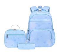 Hixingo 3 Pièces Sac à Dos Enfants Fille, Sac à Déjeuner et Trousse à Crayons, Sac à Dos Et Sac à Bandoulière Léger Mignon Sac à Dos Garçons pour Scolaire Primaire - Modèle Frais (Bleu)