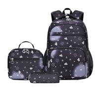 Hixingo 3 Pièces Sac à Dos Enfants Fille, Sac à Déjeuner et Trousse à Crayons, Sac à Dos Et Sac à Bandoulière Léger Mignon Sac à Dos Garçons pour Scolaire Primaire - Modèle Frais (Noir)