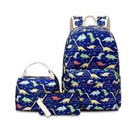 Hixingo 3 Pièces Sac à Dos Enfants Fille, Sac à Déjeuner et Trousse à Crayons, Sac à Dos Et Sac à Bandoulière Léger Mignon Sac à Dos Garçons pour Scolaire Primaire - Modèle de Dinosaure (Bleu)