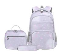 Hixingo 3 Pièces Sac à Dos Enfants Fille, Sac à Déjeuner et Trousse à Crayons, Sac à Dos Et Sac à Bandoulière Léger Mignon Sac à Dos Garçons pour Scolaire Primaire - Modèle Frais (Gris)