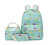 Hixingo 3 Pièces Sac à Dos Enfants Fille, Sac à Déjeuner et Trousse à Crayons, Sac à Dos Et Sac à Bandoulière Léger Mignon Sac à Dos Garçons pour Scolaire Primaire - Modèle de Dinosaure (Vert)