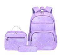 Hixingo 3 Pièces Sac à Dos Enfants Fille, Sac à Déjeuner et Trousse à Crayons, Sac à Dos Et Sac à Bandoulière Léger Mignon Sac à Dos Garçons pour Scolaire Primaire - Modèle Frais (Violet)