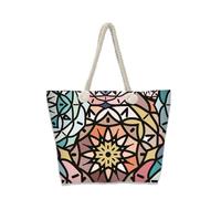 Hixingo 3D Sac de Plage XXL Femme Homme, Grand Sac de Plage en Été Cabas de Piscine Pliable Léger Beach Tote Bag pour Vacances, Gymnase, Voyage, Shopping (35x12x34CM,Mandalas 6)