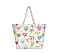 Hixingo 3D Sac de Plage XXL Femme Homme, Grand Sac de Plage en Été Cabas de Piscine Pliable Léger Beach Tote Bag pour Vacances, Gymnase, Voyage, Shopping (35x12x34CM,Cœur d'amour 9)