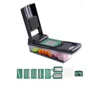 Hixingo 8 in 1 Coupe Legume, Coupe-Légumes, Eplucheur légumes Trancheur de legumes - Decoupe Legumes Cube Oignon Carotte Concombre Tomates - Fromage Ustensiles de Cuisine Inox (Noir,Taille unique)