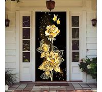 Hixingo Bannière de Porte de Bienvenue Housse de Porte Decorative, Panneau de Bannière de Porche Couverture Intérieur et Extérieur pour Anniversaire, Mariage, Pâques (Rose Dorée)