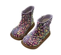 Hixingo Bottines Princesse Fille Taille 24-33 Bottes de Neige Enfant Fille avec Talon Bottines Hiver Chaud à Paillettes Chaussure Princesse avec Fermeture Éclair pour 4-12 Ans (Violet,24)