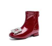 Hixingo Bottines Princesse Fille Taille 25-38, Bottes de Neige Enfant Fille avec Talon Bottines Hiver Chaud à Paillettes Chaussure Princesse avec Fermeture Éclair pour 2-10 Ans (118-54 Rouge,33)