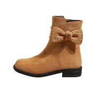 Hixingo Bottines Princesse Fille Taille 26-34, Daim Bottes de Neige Enfant Fille avec Talon Bottines Hiver Chaud Kaki Noir Chaussure Princesse avec Fermeture Éclair pour 2-10 Ans (Kaki,33)