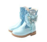 Hixingo Bottines Princesse Fille Taille 26-34, Papillon Bottes de Neige Enfant Fille Talon Bottines Hiver Chaud Paillettes Glitter Chaussure Princesse avec Fermeture Éclair pour 2-10 Ans (Bleu,29)