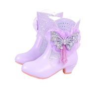 Hixingo Bottines Princesse Fille Taille 26-34, Papillon Glitter Bottes de Neige Enfant Fille Bottines Hiver Chaud Paillettes Chaussure Princesse avec Fermeture Éclair pour 2-10 Ans (Violet,33)