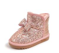 Hixingo Bottines Princesse Fille Taille 28-34, Bottes de Neige Enfant Fille avec Talon Bottines Hiver Chaud à Paillettes Chaussure Princesse avec Fermeture Éclair pour 2-10 Ans (8885 Rose,29)