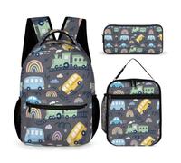 Hixingo Cartable Sac à Dos Primaire Ensemble 3 Pièces Bus (Gris,One Size)