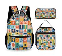 Hixingo Cartable Sac à Dos Primaire Ensemble 3 Pièces Mignon (Carreaux,43cm)