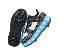 Hixingo Chaussure a Roulette pour Fille Garçons, Patins à roulettes Lumineuses, Basket à roulettes avec Crochet et Boucle pour Débutants, Enfants (Noir,30)