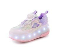 Hixingo Chaussure a Roulette pour Fille Garçons, Rose Patins à roulettes avec Lacets Rotatifs, Basket à roulettes pour Débutants, Enfants (Pourpre,30)