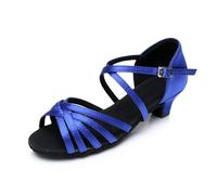 Hixingo Chaussures Danse Latine Femme Talon Bas 4cm (Bleu,38)
