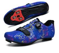 Hixingo Chaussures de Cyclisme pour Hommes Femmes Chaussures D'équitation sur Route et Montagne, Imprimé Tonnerre Unisexe VTT SPD SPD-SL Respirant Semelle Dure Chaussures de Vélo (Bleu,37)
