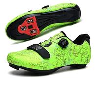 Hixingo Chaussures de Cyclisme pour Hommes Femmes Chaussures D'équitation sur Route et Montagne, Imprimé Tonnerre Unisexe VTT SPD SPD-SL Respirant Semelle Dure Chaussures de Vélo (Vert,39)