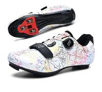 Hixingo Chaussures de Cyclisme pour Hommes Femmes Chaussures D'équitation sur Route et Montagne, Imprimé Tonnerre Unisexe VTT SPD SPD-SL Respirant Semelle Dure Chaussures de Vélo (Blanc,39)