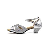 Hixingo Chaussures de Danse Femme Bout Ouvert Talon 3,5cm,Chaussures de Latine Valse Fête Sociale pour Salsa/Latin/National Mark/Rumba/Cha Cha (Argent,39)